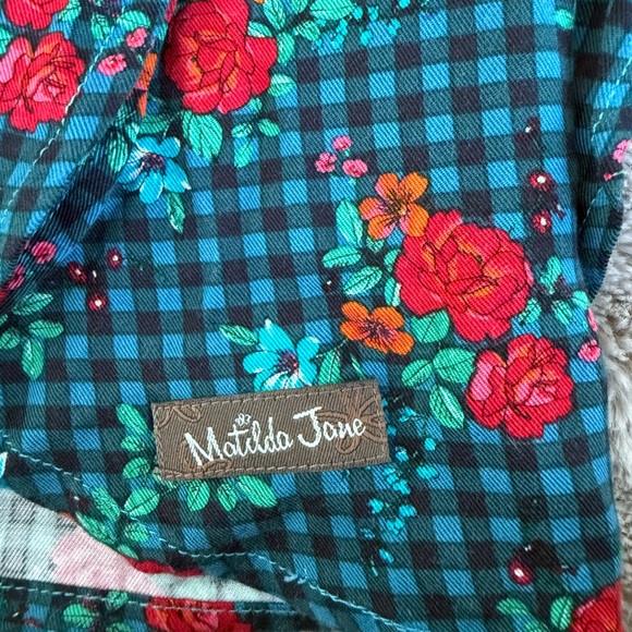 Matilda Jane Follow Your Dreams Fa La La Shirt Dress Sz S plaid floral - Picture 3 of 16